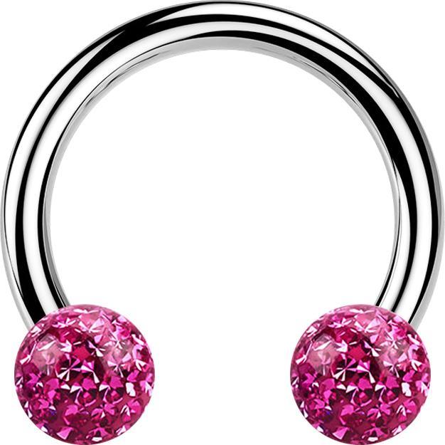 Star Piercing Circular Barbell silber mit zwei Kristall Kugeln pink Epoxy Schutzschicht (Chirurgenstahl 316L, ohne Messing)