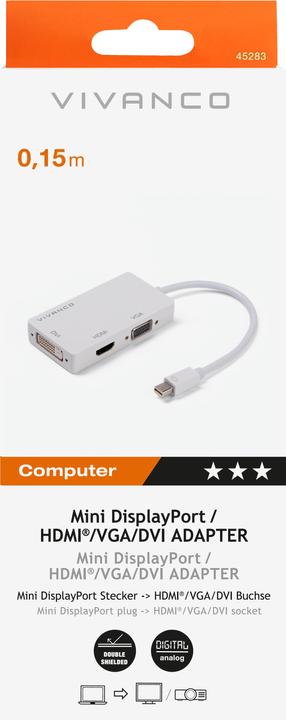Productafbeelding Vivanco Adapter Mini DisplayPort - HDMI, DVI, VGA (HDMI, 10 cm)