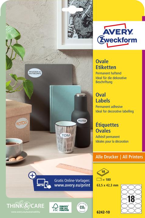 Image du produit Avery Zweckform Kennzeichnungs-Etiketten, ovale, 63.5x42.3 mm gris foncé, permanent, papier non traité