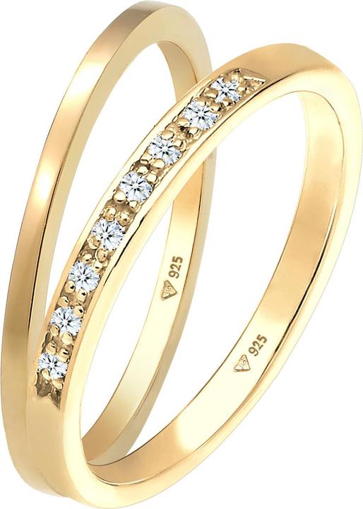 Produktbild Elli DIAMONDS Ring Basic Memoire Diamant (0.04 ct) 2er Set 925 Silber (58, 925 Silber)