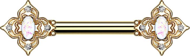 Acha Direct Barbell vergoldet Blumenquadrat filigran mit Opal weiss (Chirurgenstahl 316L, Messing)