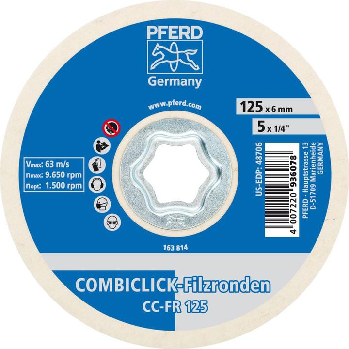 Actual product image Pferd Sanding disc COMLICK felt discs CC FR Ø 125 mm for pre and high polish angle grinder Durc
