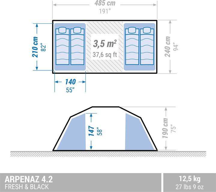 Image du produit Quechua ARPENAZ 4 2 FB (Tente gonflable, 12.50 kg, 4 personnes)