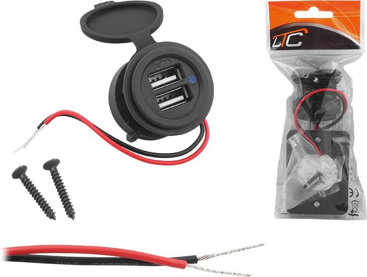 Produktbild Lasmex Versenktes Auto-/Motorrad-/Boot-Ladegerät mit ausklappbarem Deckel: 2xUSB-A 2x5V/2,4A, Eingang: