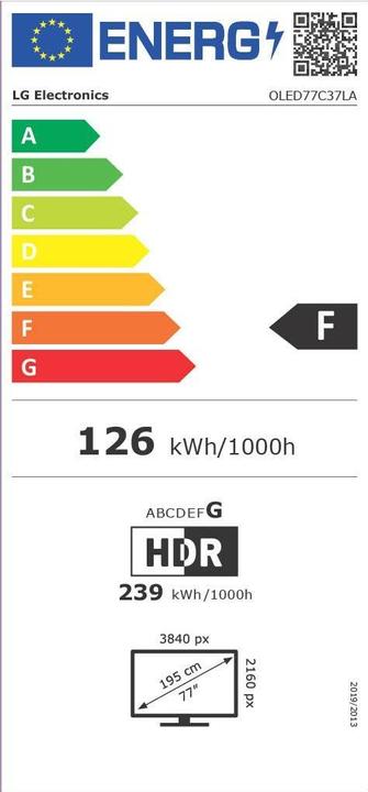 Label énergétique LG OLED77C37LA (77", C3, OLED, 4K, 2023)