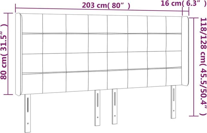 Immagine prodotto VidaXL Kopfteil mit Ohren Dunkelblau 203x16x118/128 cm Samt,Farbe (203 x 16 x 128 cm)