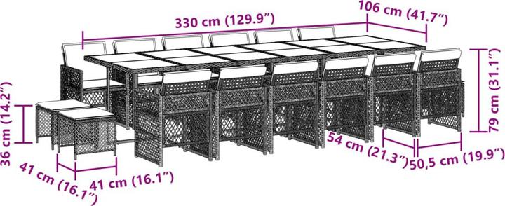 Produktbild VidaXL Gartenmöbel Essgruppe Gartengarnitur Sitzgruppe 17tlg Schwarz Poly Rattan (330 cm)