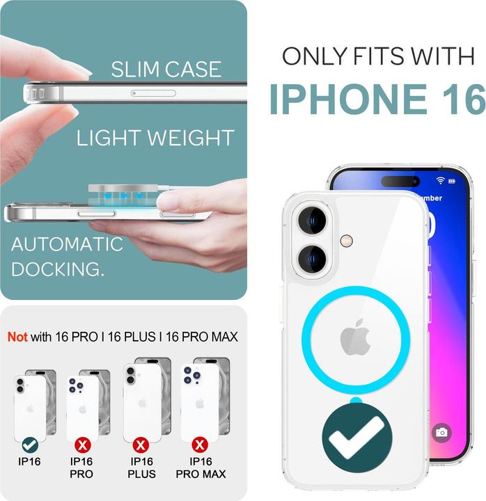 Actual product image Nalia Clear hard case, MagSafe ring glows in the dark (Apple iPhone 16)