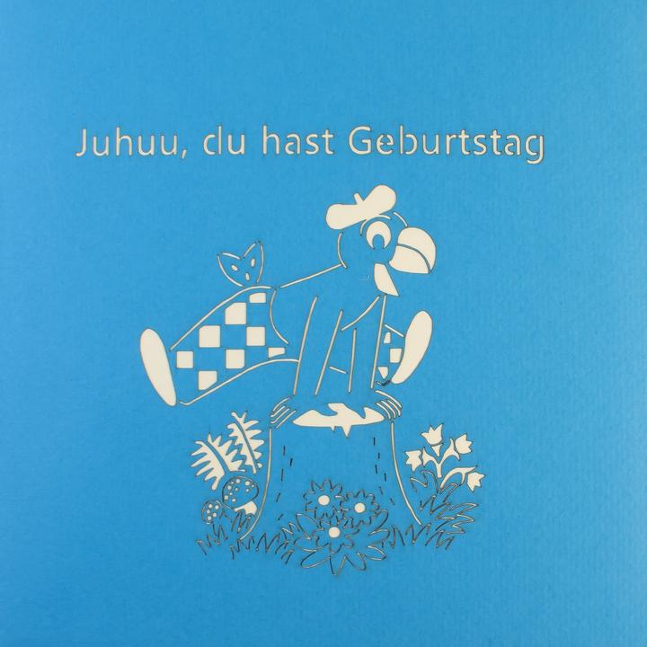 Actual product image Hervorragend 3D Pop-up-Karte Globi springt über Baumstamm Herzlichen Glückwunsch blau (1 pcs.)