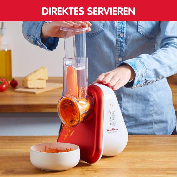 Produktbild Moulinex DJ756G Fresh Express Plus - Elektrischer Gemüseschneider mit 5 Einsätzen (200 W)