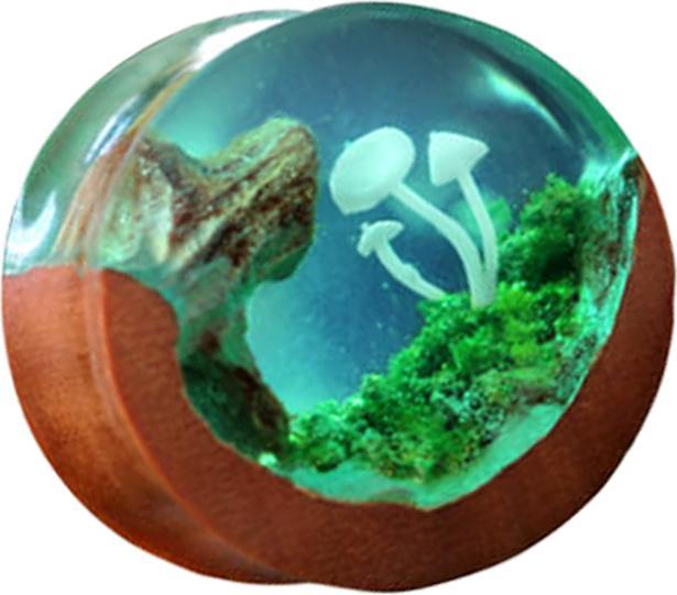 Image du produit Star Piercing Flared Plug Champignon mystique époxy vert en bois de saba (sans laiton, Organique)