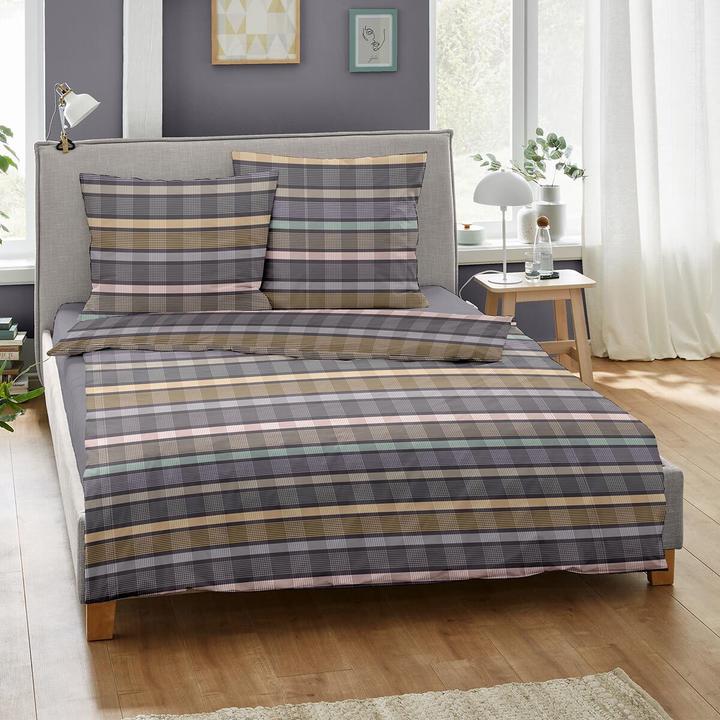 Immagine prodotto Dormisette Mako-Satin Bettwäsche Streifen lila (Set di biancheria da letto, 155x220 cm + 80x80 cm)