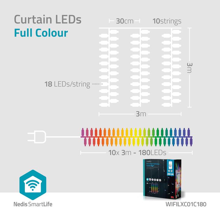 Produktbild Nedis SmartLife Dekorative LED | Wi-Fi | RGB | 180 LED's | 3 m | Android™ / IOS (0.20 m)