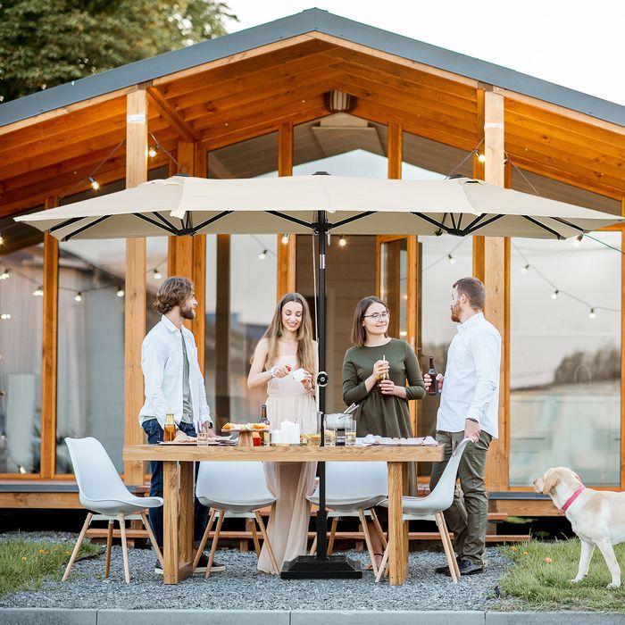 Actual product image Swisshandel24 Tiltable double parasol, polyester, cream 150 x 295cm (2.95 m)