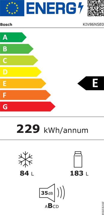 Etichetta energetica Bosch Hausgeräte Set di frigoriferi da incasso/sottopiano e accessori, KIV86NSE0 + KSZ10010, KGH86NSE0 (267 l)