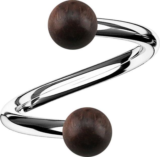 Immagine prodotto Star Piercing Spirale d'argento con due sfere in legno di sono (Organico, Acciaio chirurgico 316L, senza ottone)