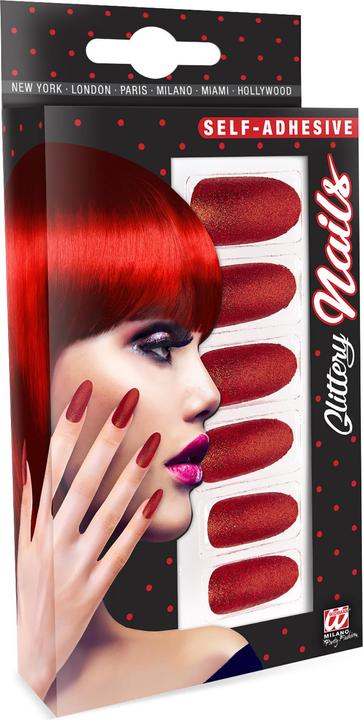 Image du produit Widmann 12 ongles autocollants rouge pailleté