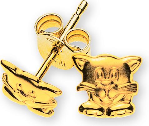 Muau Stud earrings cats yellow gold 750, 7mm (750/18K Gelbgold)