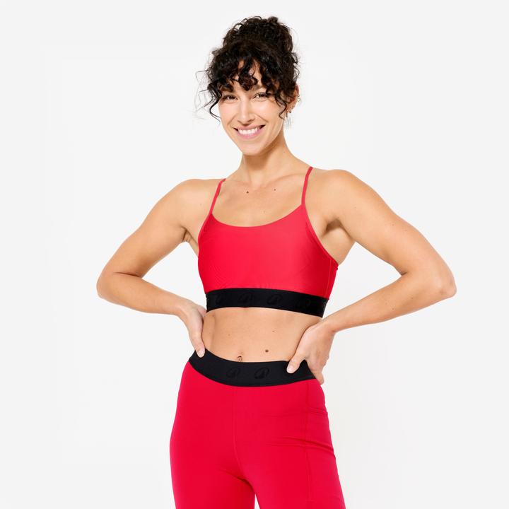 Domyos Sport-Bustier Damen schmale gekreuzte Träger leichter Halt - rot