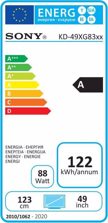 Energy Label Sony KD49XG8377 (49", LCD, 4K, 2019)