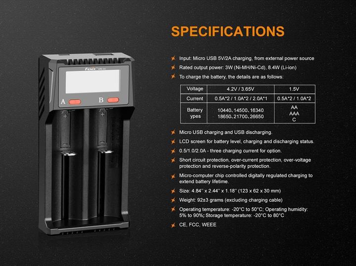 Image du produit Fenix ARE-D2 (26650, AA, AAA, C, Chargeurs sans batterie)