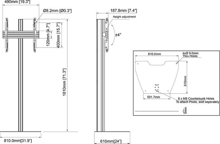 Immagine prodotto Multibrackets Supporto per TV fino a 75", metallo/alluminio, nero (75", 50 kg)