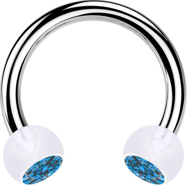 Star Piercing Micro Circular Barbell silber mit zwei Kugeln transparent Kristall hellblau (ohne Messing, Chirurgenstahl 316L, Bioflex)