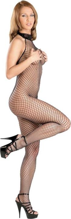 Actual product image Mandy Mystery Fishnet catsuit with lace collar (M, L)