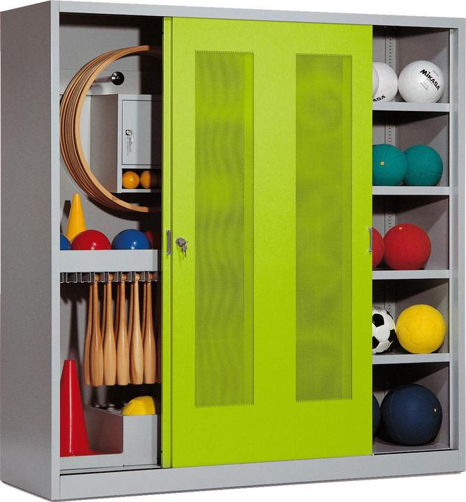 C+P Sportgeräteschrank (HxBxT: 195x190x60 cm, mit Lochblech-Schiebetüren, Typ 5)