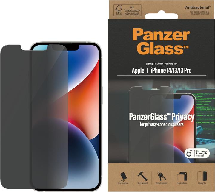 Actual product image PanzerGlass Classic Fit Privacy (1 Piece, Apple iPhone 13 Pro, Apple iPhone 13, Apple iPhone 14)