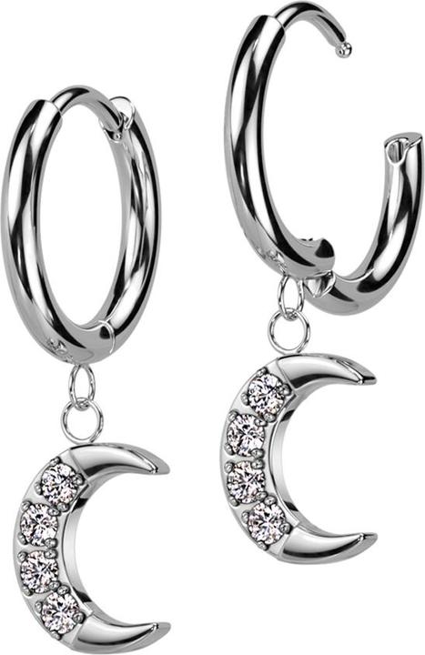 Actual product image Star Piercing Ohrring zum Klappen silber Anhänger Mond Kristalle silber (without brass, Surgical steel 316L)