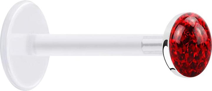 Star Piercing Micro Labret transparent mit Kristallscheibe rot Epoxy Schutzschicht (Bioflex, ohne Messing, 925 Sterlingsilber)