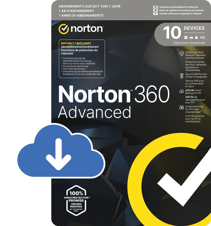Norton 360 Advanced (200 GB) (1 User, 10 Geräte/User, 12 Monate)