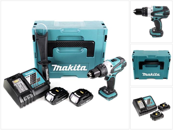 Actual product image Makita DDF 458 RAJ cordless drill driver 18 V 91 Nm + 2x battery 2.0 Ah + charger + Makpac (Rechargeable battery operated)