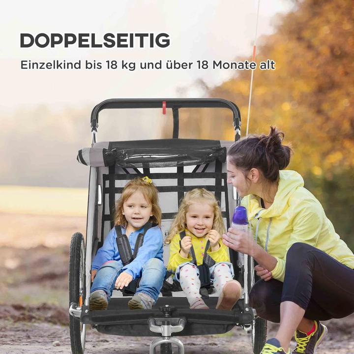 Produktbild Homcom Kinderfahrradanhänger Stahl, Polyester Grau+Schwarz