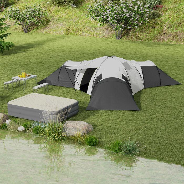 Produktbild Swisshandel24 Tunnelzelt Campingzelt 6-9 Personen Familienzelt 3 Schlafzimmer 2000mm Oxford Grau (Tunnelzelt, 9+ Personen)