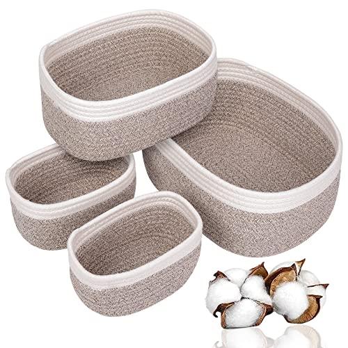 Produktbild Alopini 4er Set Aufbewahrungskorb gewebtes Baumwollseil, Korb Aufbewahrung Wickeltisch Organizer