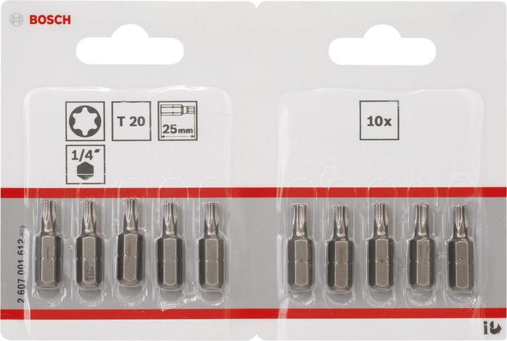 Immagine prodotto Bosch Professional Zubehör Punta per cacciavite extra-duro T20, 25 mm, confezione da 10 pz. (T20)