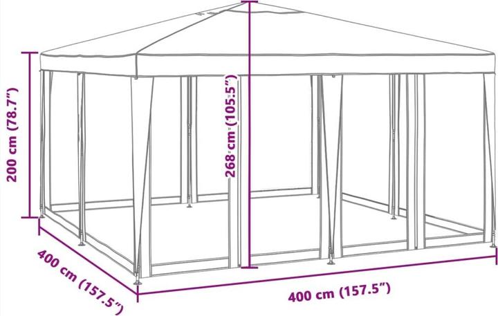 Actual product image VidaXL Partyzelt Pavillon Festzelt mit 8 Mesh-Seitenteilen Weiss 4x4m HDPE (400 cm, 400 cm)