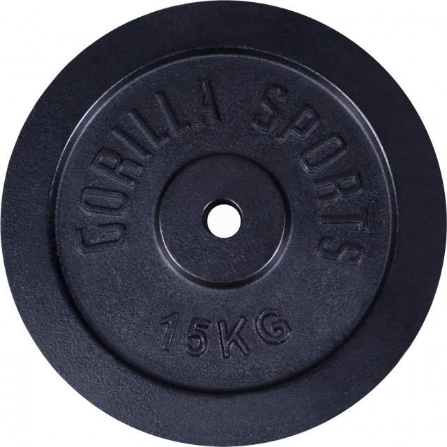 Immagine prodotto Gorilla Sports Piastra del peso in ghisa nera 1,25-15 KG (1 x 15 kg)