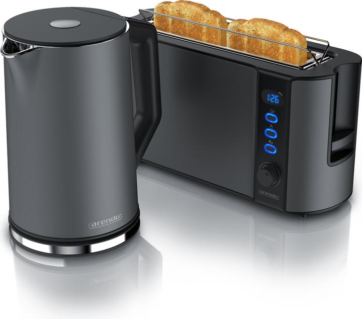 Arendo Frühstücks Set, Edelstahl Wasserkocher 1,5l Temperaturwahl & 2 Scheiben Langschlitz Toaster, Grau (1.50 l)