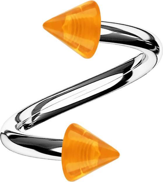 Star Piercing Micro Spirale silber mit zwei Cones orange transparent (ohne Messing, Acryl, Chirurgenstahl 316L)