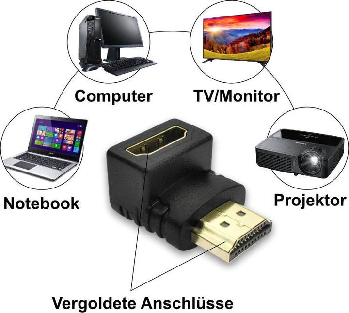 Produktbild Hermex HDMI-Stecker auf HDMI-Buchse HDMI Winkeladapter 90° Winkeladapter HDMI (HDMI, 2.20 cm)