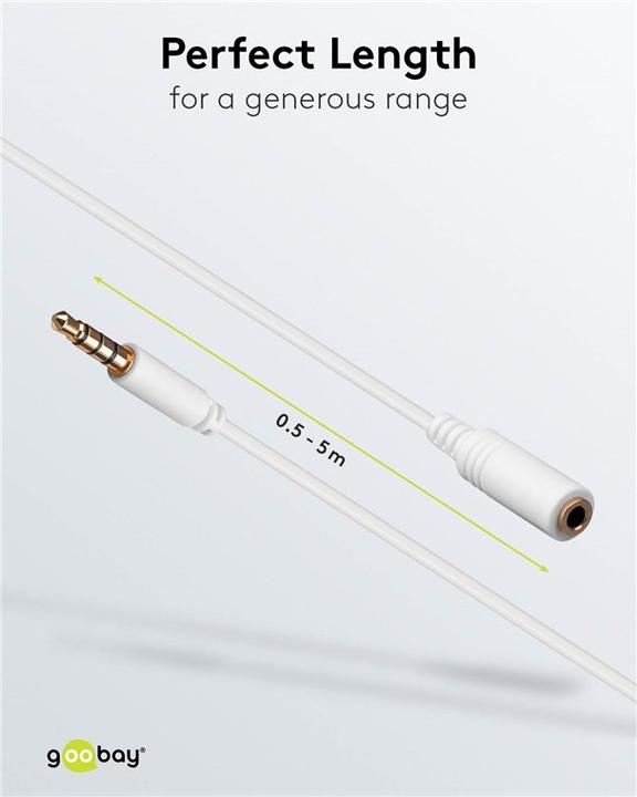 Actual product image Goobay Headphone and audio extension cable AUX, 4-pin 3.5 mm slim, CU (0.50 m, Extension)