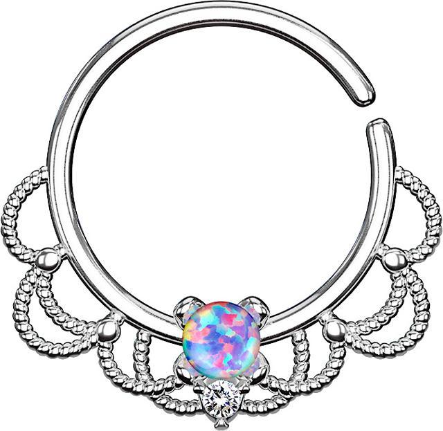 Actual product image Star Piercing Septum ring silver filigree with opal violet (Brass)