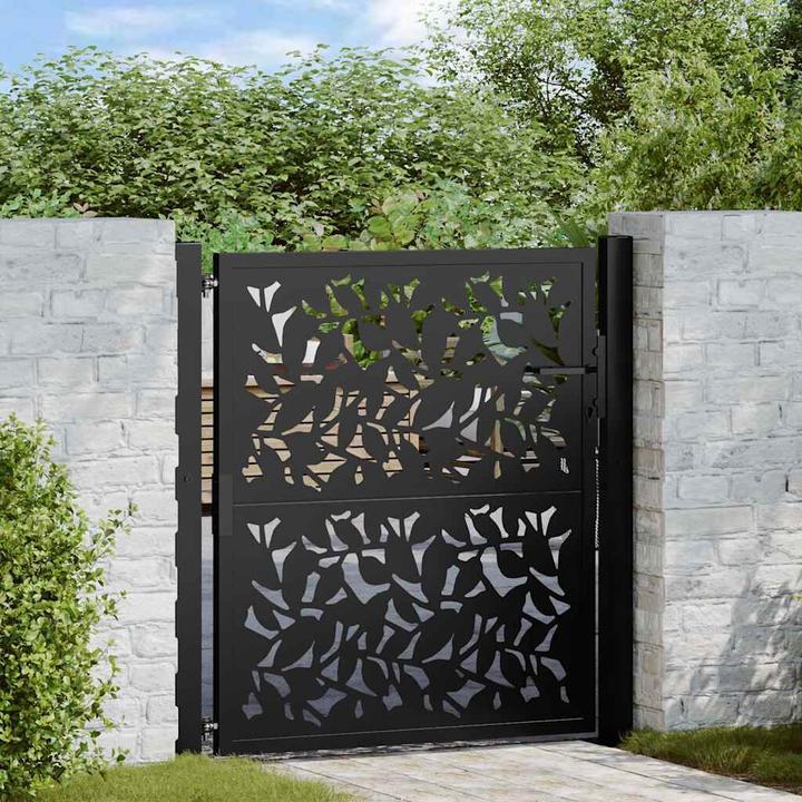 Actual product image VidaXL Garden gate black 105x105 cm steel leaf design fence gate outdoor gate