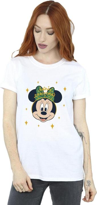Actual product image Disney Womens/Ladies Minnie Mouse Happy Christmas Cotton Boyfriend T-Shirt (XL)