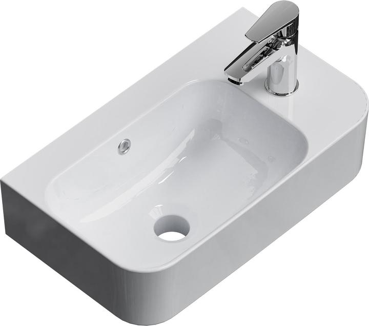 Emke Wandwaschbecken 450 x 265 x 156 mm, Rechteckig, Keramik, Hahnloch rechts, Weiss glänzend (265 mm, 450 mm)