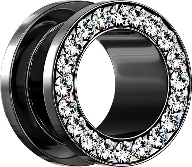 Star Piercing Flesh Tunnel schwarz mit Kristall silber (Chirurgenstahl 316L, ohne Messing)