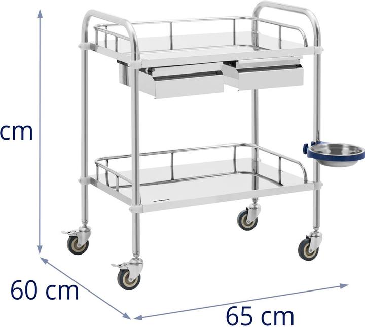Produktbild Steinberg Laborwagen Edelstahl Aufbewahrungswagen Labor Rollwagen 2 Ablagen 2 Fächer 20 kg